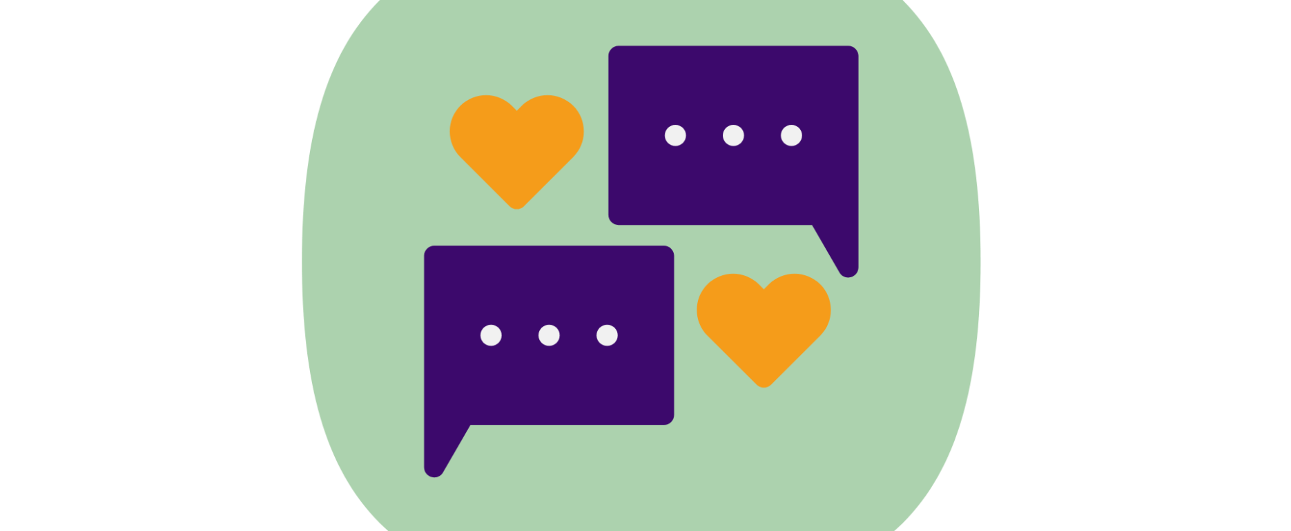 Illustration zur Kommunikation und Feedback in der Videoproduktion. Zwei Sprechblasen mit Herzen auf grünem Hintergrund.