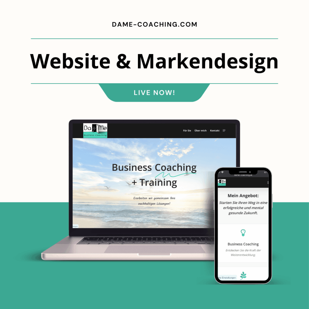 Mockup der DaMe Coaching Website und Markendesign