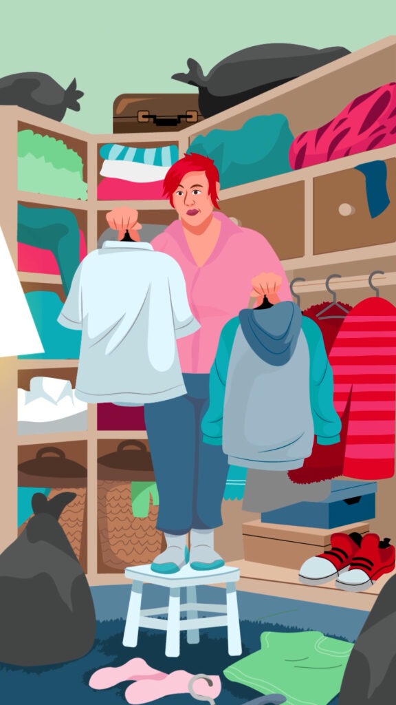 Brigitte überlegt, ob sie diese Kleidung spenden kann