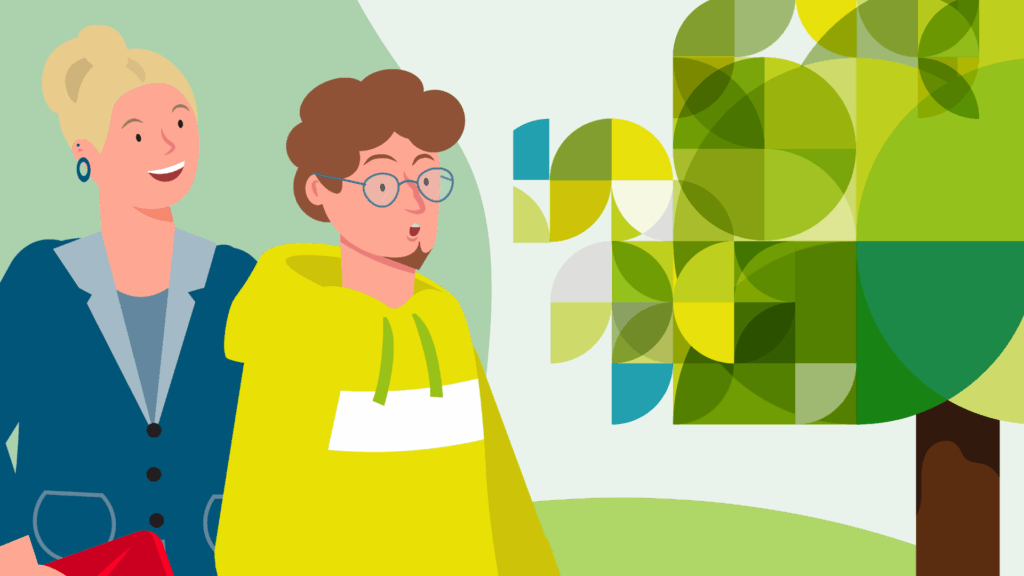 Titelbild für Blogbeitrag über den Caritas GreenDeal, zeigt zwei Investor:innen im Kontext grüner Initiativen.