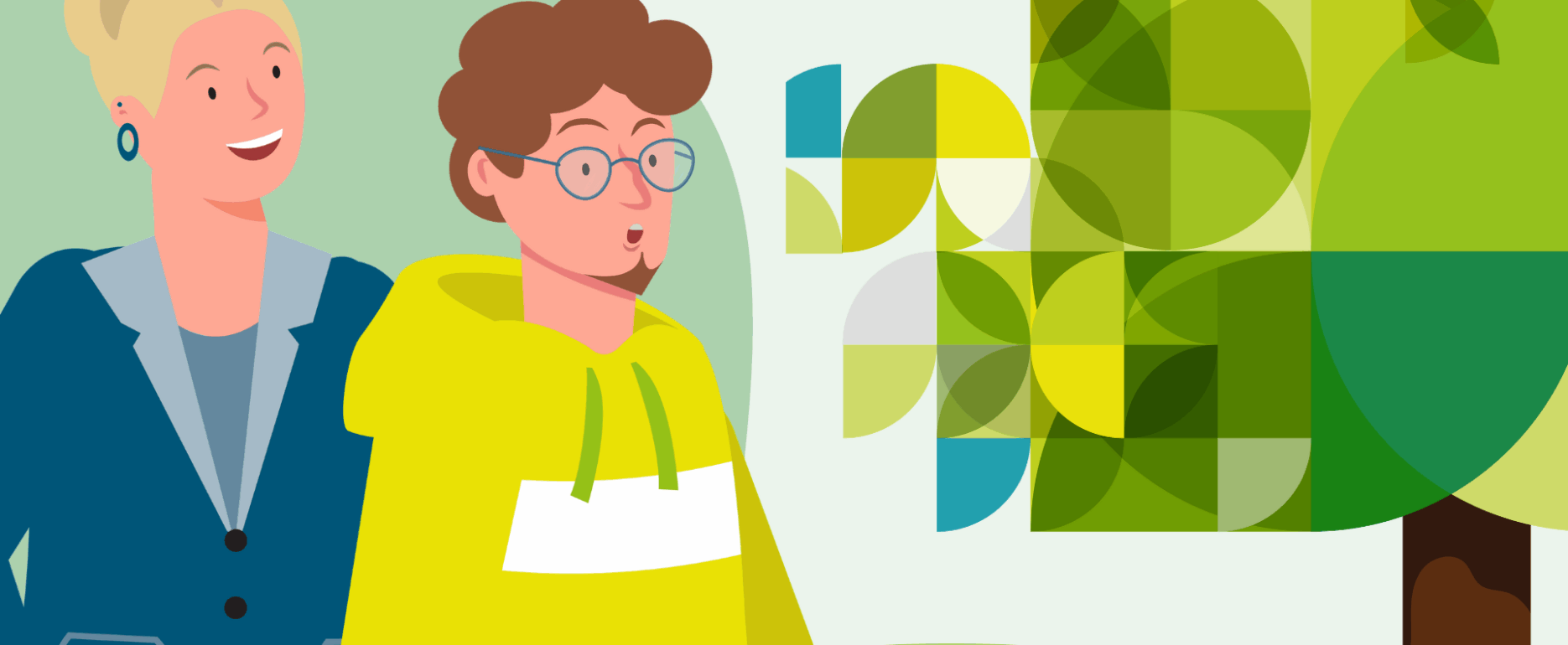 Titelbild für Blogbeitrag über den Caritas GreenDeal, zeigt zwei Investor:innen im Kontext grüner Initiativen.