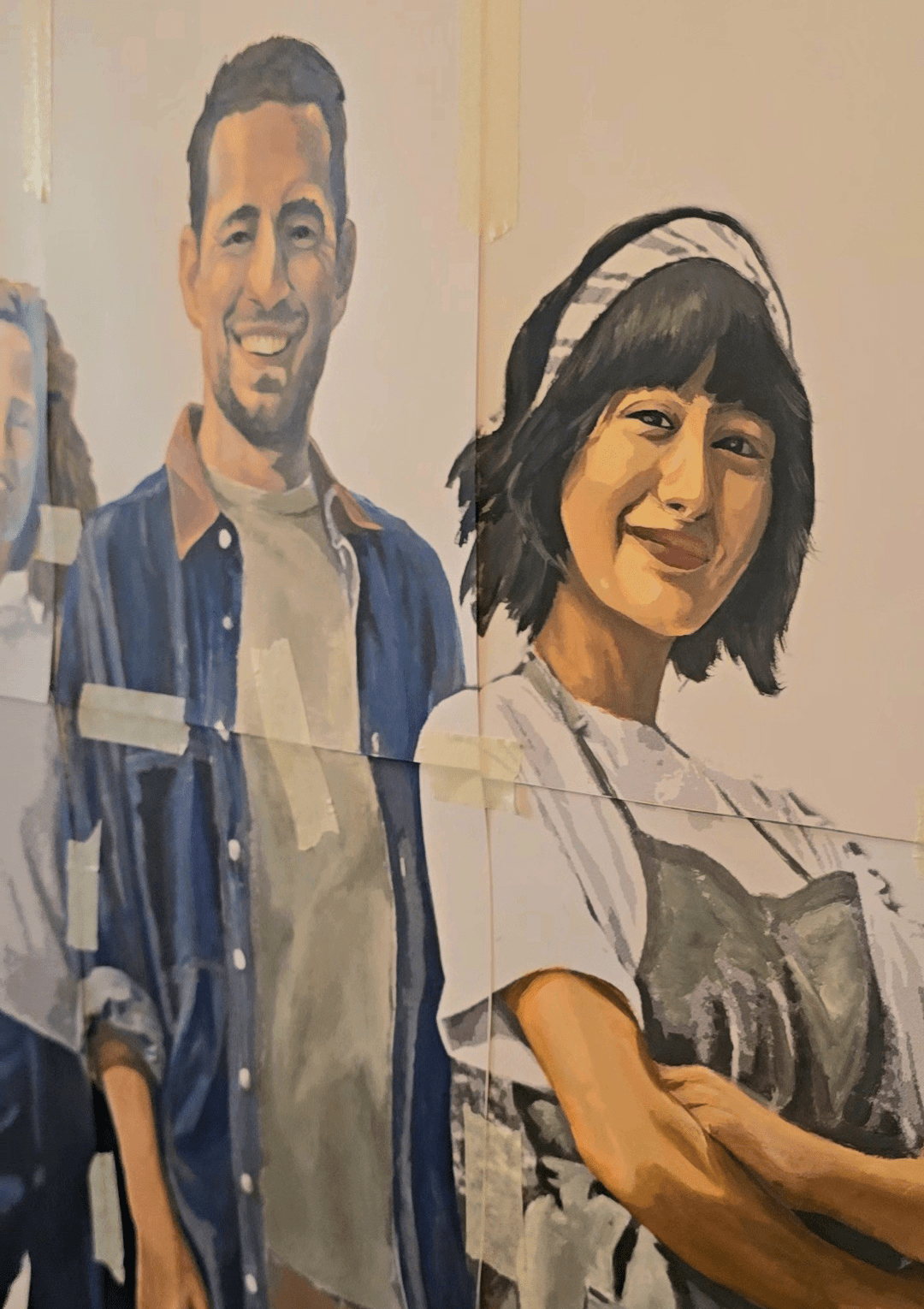 Handgemaltes Portrait als Grundlage für das Volksbank Mural