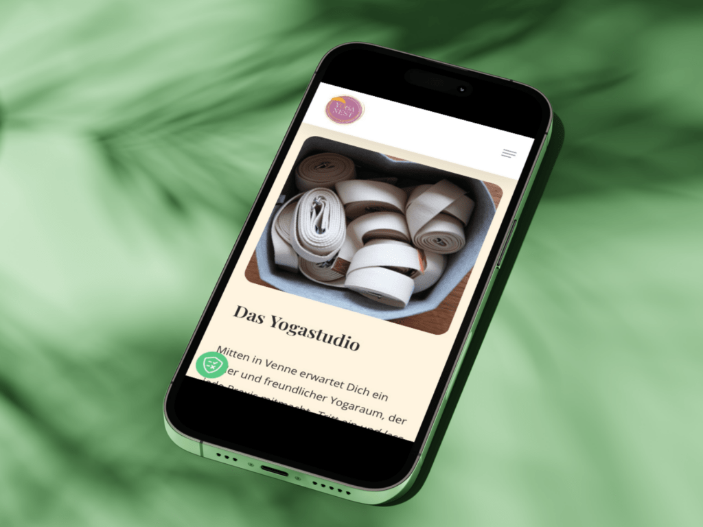 Mobile Ansicht der Yoga-Website Responsive Website für ein Yoga-Studio auf dem Smartphone