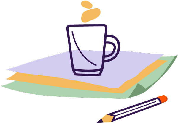 Line-art Illustration einer Tasse auf Papier